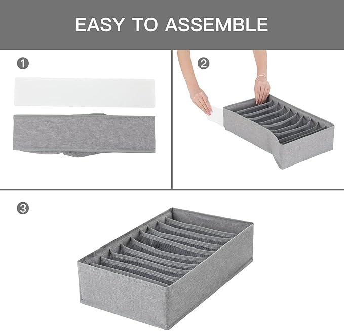 Qozary 4 Pack Drawer Organizers, 10 Grids Foldable Dresser Organizers for Clothing, Folded Clothes, T-shirt, Tank Tops, Camis