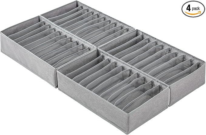 Qozary 4 Pack Drawer Organizers, 10 Grids Foldable Dresser Organizers for Clothing, Folded Clothes, T-shirt, Tank Tops, Camis