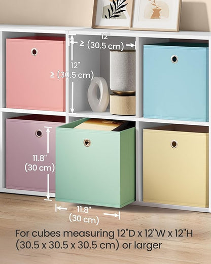 SONGMICS Storage Cubes, Set of 6 Odorless Foldable Storage Boxes, 11.8 x 11.8 x 11.8 Inches, Closet Organizers for Shelf, Rai