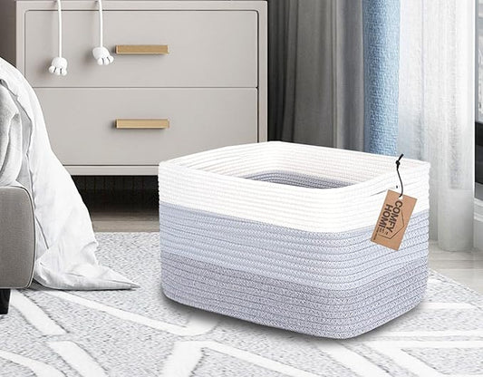 COMFY-HOMI Cotton Rope Woven Basket with Handles for Shelves,Toys,Book, Cloth Storage Baskets Bin for Organizing-13.5"x11"x9.