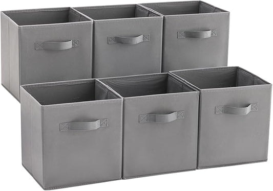 MAX Houser 6 Pack Foldable Fabric Storage Bins with Handles - Ideal for Closet Organization, Bedroom and Nursery (Grey, 10.5"