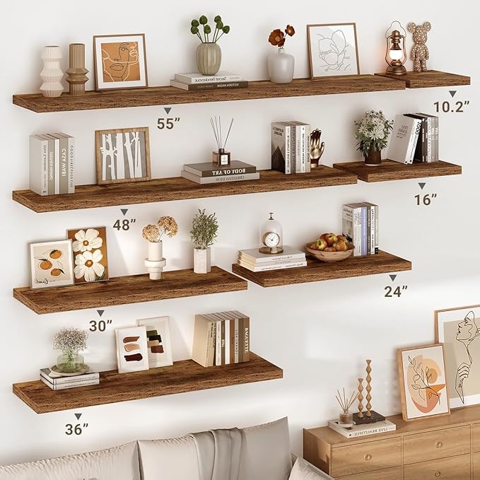 Vivelove 10 Inch Deep Floating Shelves 55 inch Long, 55 x 10 Wide Wall Shelves with Invisible Brackets, for Bedroom Bathroom 