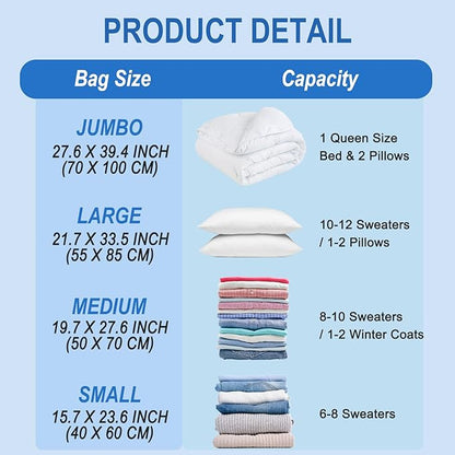Fygrip Vacuum Storage Bags with Hand Pump, Plastic Packaging Bags, 80% Space Saver Vacuum Seal Bags for Clothing, Travel Lugg