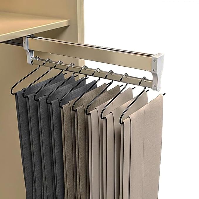 Pull Out Clothes Rail Extendable Pull Out Closet Rod - Wardrobe Pull-Out Trousers Rack, Hanger Rail For Cabinet Soft Return, 