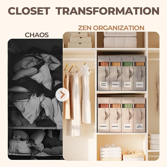 6Pack Sheet Organizers and Storage - King/Queen Size Sheet Storage Organizer with Window, Foldable & Dustproof Sheet Organize