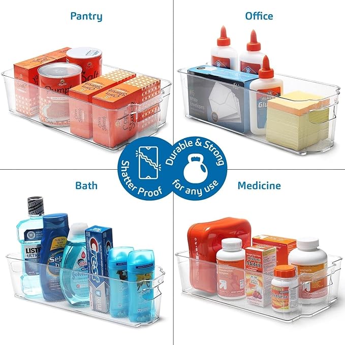 Hearth & Harbor 42 Piece Fridge Organizer Bins - Set of 24 Clear Bins with 12 Shelf Liners, 3 White Boards and 3 Markers - St