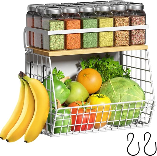 Ofiray-home Magnetic Shelf for Fridge with Wood Lid, Fruit Potato and Onion Storage Bins, Pantry Organizers & Storage, Large 
