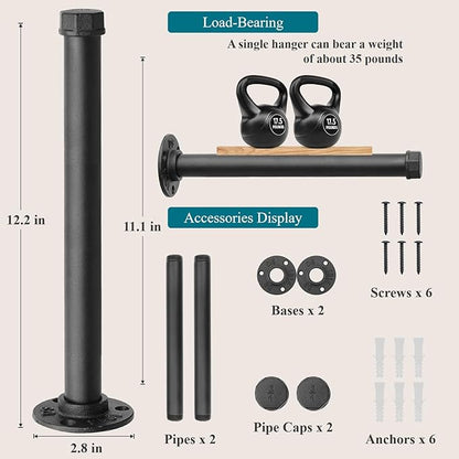 Cast Iron Wall Mounted Clothes Rack, Heavy Duty Industrial Pipe Clothing Rack for Hanging Clothes, Garment Racks for Wardrobe
