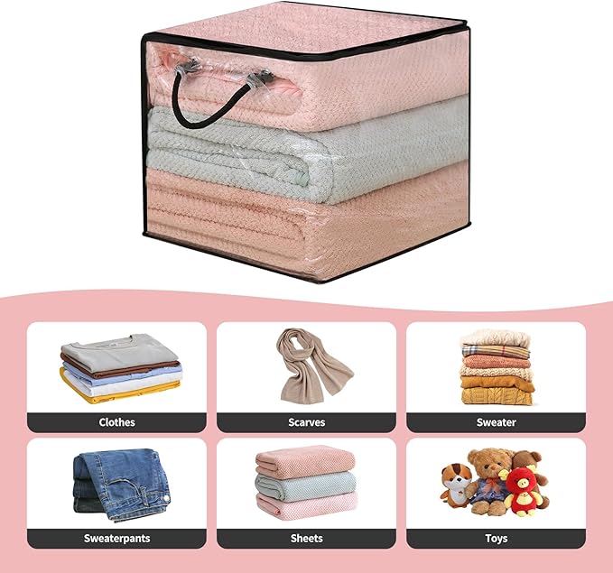 10 PCS Clear Zippered Storage Bags with Handles,Sweater Storage with Two-Way Zipper,Foldable Closet Organizer Bed Sheet Organ