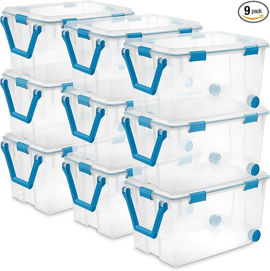 Sterilite 9-Pack Gasket Box, Weather-Resistant Storage Bins with Latching Lids, 120 Quart - Heavy-Duty Organizing Containers 