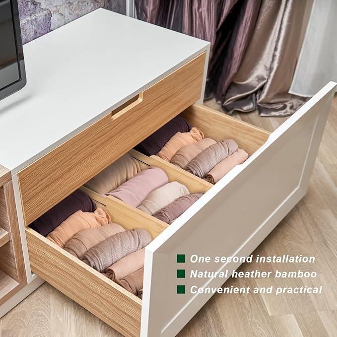 4 Pack Bamboo Drawer Dividers 2.6" High, Adjustable Length from 12 Inch to 17 Inch, Expandable Kitchen Drawer Organizer Separ