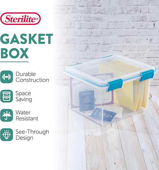Sterilite 16-Pack Gasket Box, Weather-Resistant Storage Bins with Latching Lids, 32 Quart - Heavy-Duty Organizing Containers 