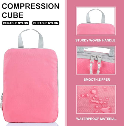 COVAX 4 Set Compression Packing Cubes, Travel Luggage Organizers and Storage Packing Cubes (Pink)