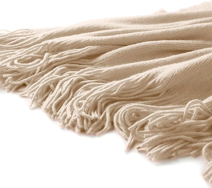 Homiest Decorative Knitted Throw Blanket with Fringe, Lightweight Acrylic Knit, Soft & Cozy Tassel Blanket for Couch, Sofa, B
