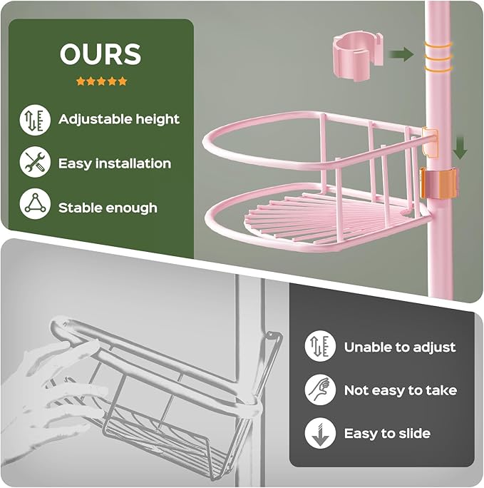 HAMITOR Corner Shower Caddy Tension Pole: 4-Tier Rust-Resistant Adjustable Bathroom Organizer Shelves - 47-121 Inch No-Drill 