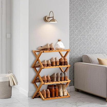 Jessie Bamboo Shoe Rack,Free Standing Shoe Rack for Closet,Portable Folding Shoe Storage Rack, Space Saving,Shoe Shelf for Be