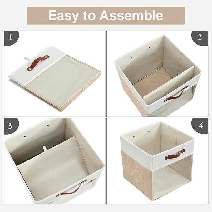 Bagnizer Storage Cubes, 4 Pack Linen Foldable Storage Bins (13 x 13 inch) with Clear Window and Handles, Fabric Organizer for