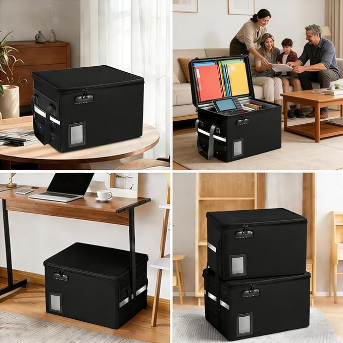 Upgraded 6400°F Fireproof Document File Organizer Box, Fireproof Storage Filing Cabinet with Lock, Portable Office Safe Box f