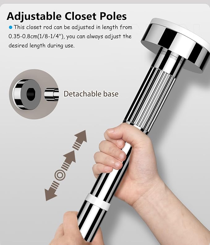 Adjustable Telescopic Closet Rod - No Drill Pressure Mount Wardrobe Hanging Bar, Space-Saving Extendable Clothes Rail (White,