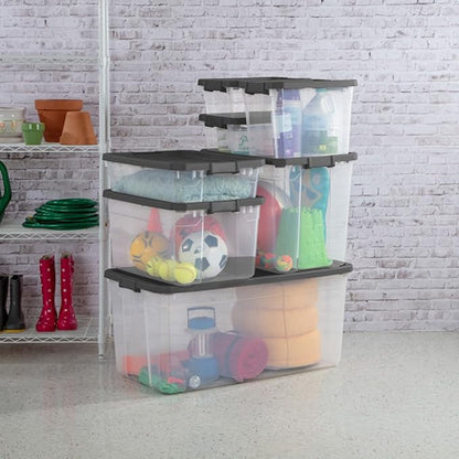 Sterilite 24-Pack Modular Stacker Box, Durable Clear Plastic Storage Bins with Latching Lids, 40 Quart - Stackable Organizing