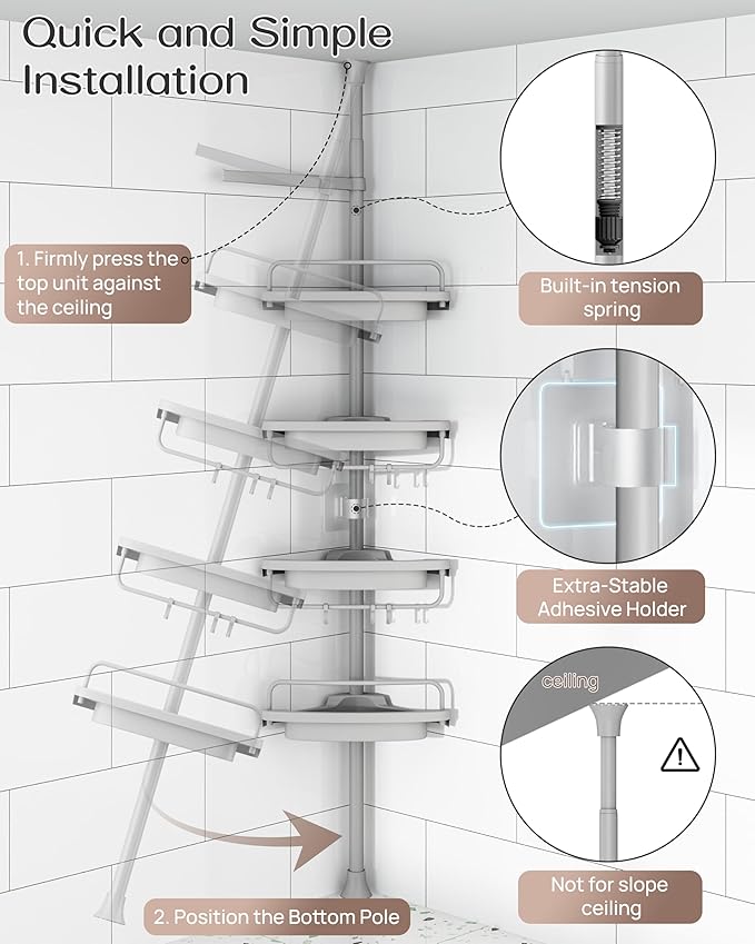 ALLZONE Rustproof Shower Caddy Corner for Bathroom,Bathtub Storage Organizer for Shampoo Accessories,4-Tier Adjustable Shelve
