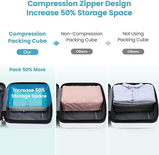 Cambond See Through Mesh Compression Packing Cubes - 4 Piece Expandable Space Saving Packing Cubes for Travel, Lightweight Tr