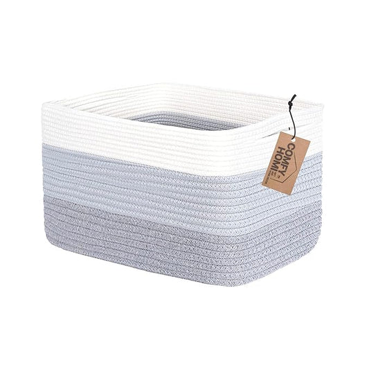 COMFY-HOMI Cotton Rope Woven Basket with Handles for Shelves,Toys,Book, Cloth Storage Baskets Bin for Organizing-13.5"x11"x9.
