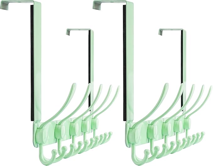 Dseap Over The Door Hook Hanger - Fits 1 3/8" to 1 3/4" Standard Doors | 5 Tri Hooks Heavy Duty Towel/Coat Rack | Door Organi
