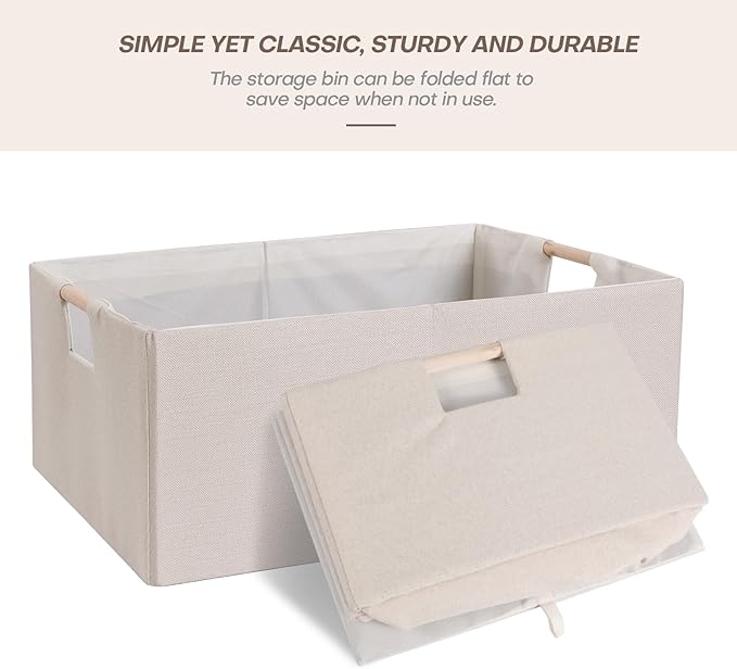 ANMINY 2PCS Storage Baskets for Organizing Collapsible Fabric Storage Bins Boxes with Wood Handles Closet Shelves Cube Organi
