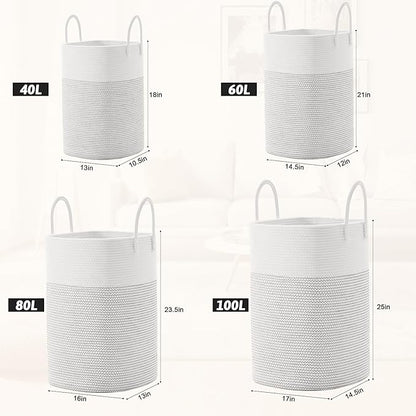 Laundry Basket,Woven Cotton Rope Laundry Hamper,Versatile Storage for Dirty Clothes,Baby Toys,and Blankets in Bathroom, Nurse