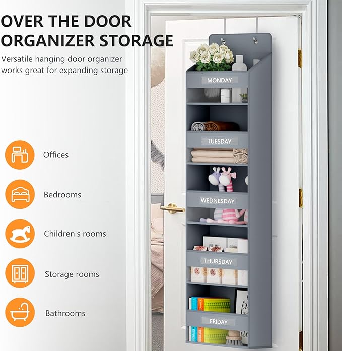 VERONLY Over The Door Organizer Storage, 5 Shelf Hanging Organizer with 4 Large Capacity Pockets, Anti Tilt 44 lb Load Behind