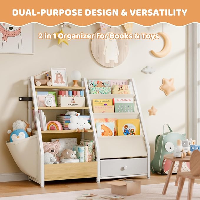 HAVLOTII Kids Bookshelf and Toy Storage - Book Shelf for Kids Rooms, Toddler Bookshelf Baby Bookcase for Nursery, Montessori 