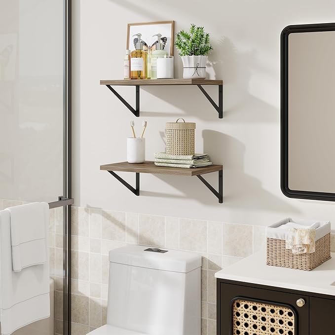 Floating Shelves for Wall,18" Wall Mounted Shelves Set of 2,Wood Floating Shelf with Bracket,Sturdy Metal Bracket Bookshelves