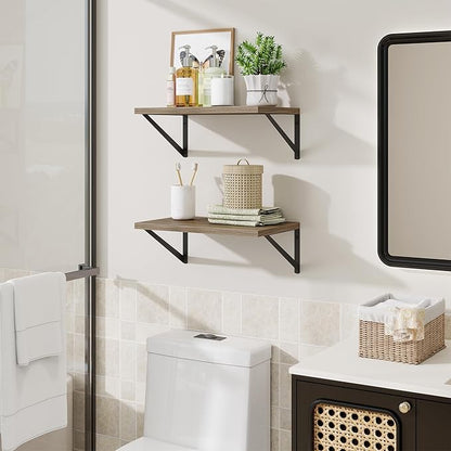 Floating Shelves for Wall,18" Wall Mounted Shelves Set of 2,Wood Floating Shelf with Bracket,Sturdy Metal Bracket Bookshelves