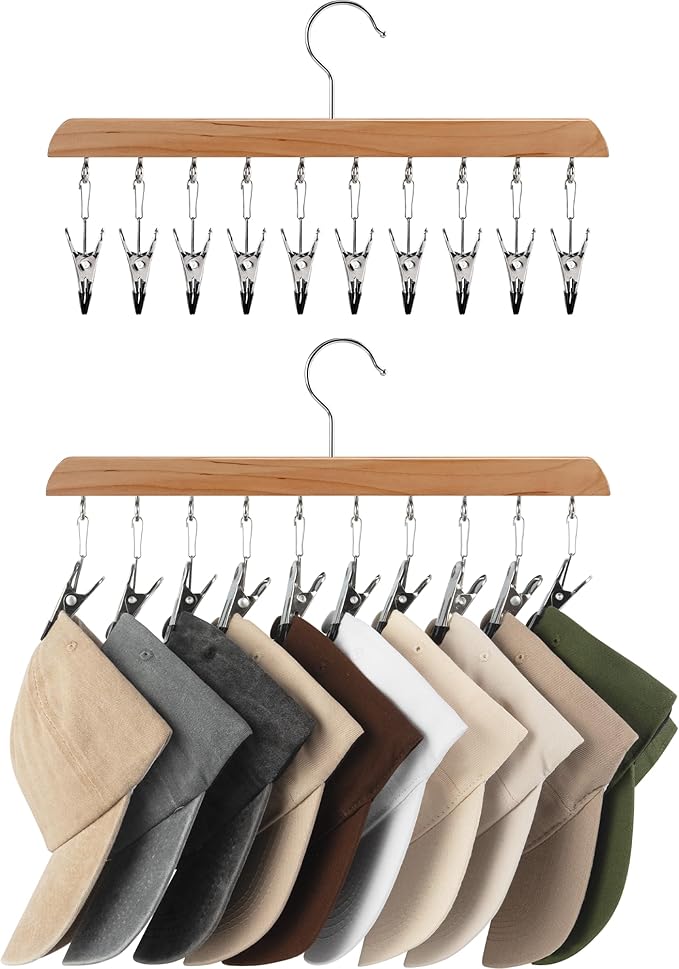 StorageWorks Hat Rack, Closet Organizer and Storage for Baseball Caps,Set of 2 with 10 Adjustable Stainless Steel Clips, Fits