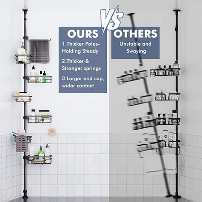 Corner Shower Caddy Tension Pole,Adjustable 30-120 Inch Bathroom Organizer Storage,Rustproof 6-Tier Shower Corner Shelves,Tow