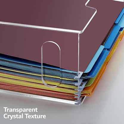 DINGHUO Acrylic File Folder Organizer, Hanging File Organizer Box, File Holder with Handles for Letter Size/A4, Clear File Bo