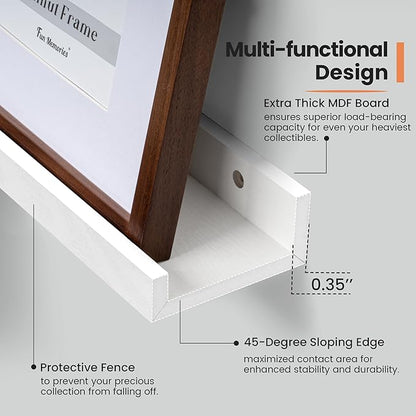 Fun Memories Picture Ledge Shelf, 16 Inch Long Floating Shelves Set of 6, Picture Shelf for Wall with Lip, Large Nursery Book