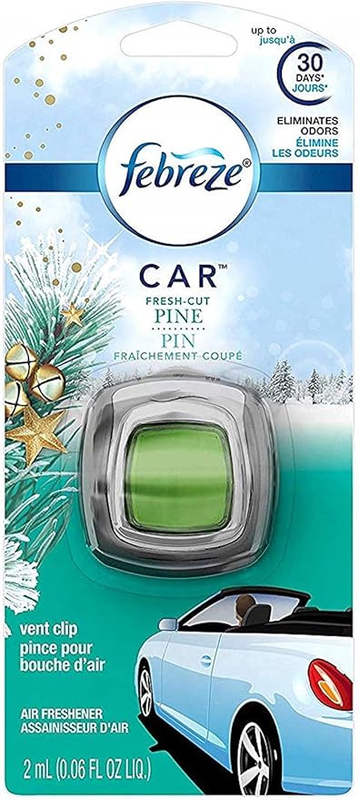 Febreze Car Vent Clip Air Freshener - Limited Edition Holiday Collection - Fresh-Cut Pine - 1 Count Vent Clip Per Package - P