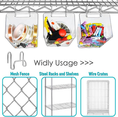 G.CORE Large Grid Wall Bins - 6Pack Clear Gridwall Accessories Hanging Cups with Back Hooks - Plastic Grid Wall Panels Organi