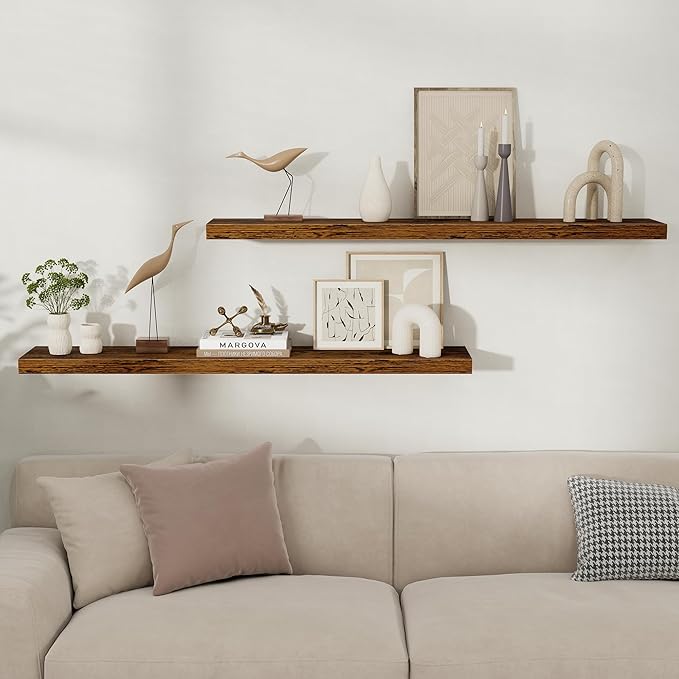 Fun Memories Floating Shelves for Wall, Rustic Wood Wall Mounted Shelves for Bathroom, Bedroom, Living Room and Kitchen, Stor