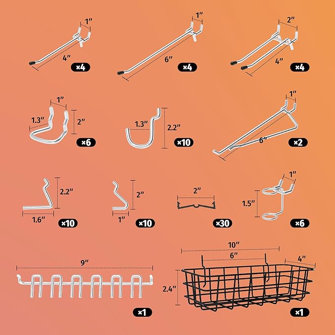 HUHOLE 88 Piece Pegboard Hooks Assortment Kit with Pegboard Bins Garage Tool Organizer Set Fits 1/8 and 1/4 Inch Peg Board Ac