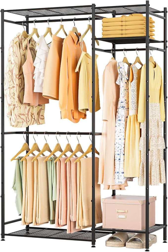 Neprock Portable Closets for Hanging Clothes, Freestanding Clothing Rack with 3 Hang Rods & 5 Shelves, Metal Wardrobe Garment