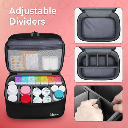 Mancro Dual Layers Medicine Organizer Bag, Pill Bottle Organizer Storage with Lockable Zipper, Medication Travel Bag for Pill