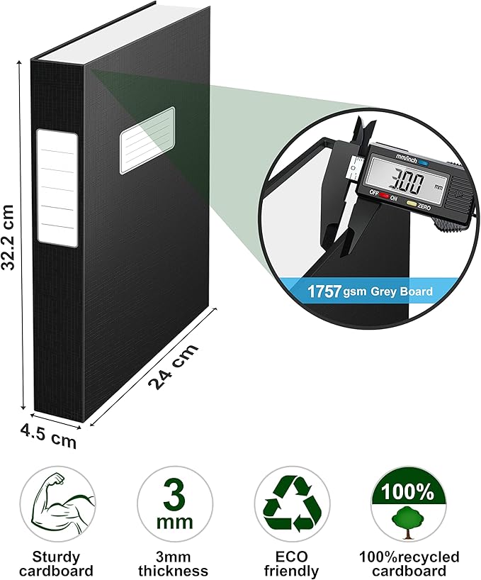 JiaWei A4 Storage File Boxes, Black Archives Cases with Lid, 9.4×1.5×12.5 Inches Document Storage Filing Box for Office
