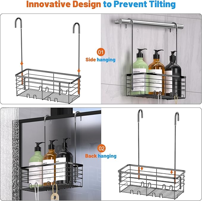 YUOROS Hanging Shower Caddy, Over the Door Shower Organizer Rack 304 Stainless Steel Rustproof Bathroom Storage Shampoo Holde