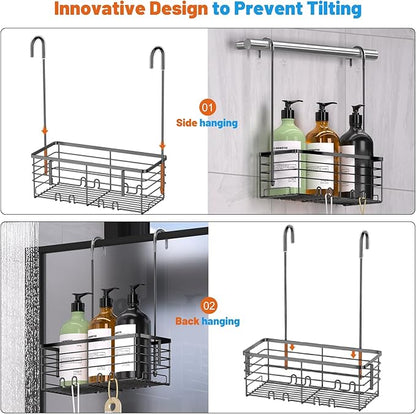 YUOROS Hanging Shower Caddy, Over the Door Shower Organizer Rack 304 Stainless Steel Rustproof Bathroom Storage Shampoo Holde