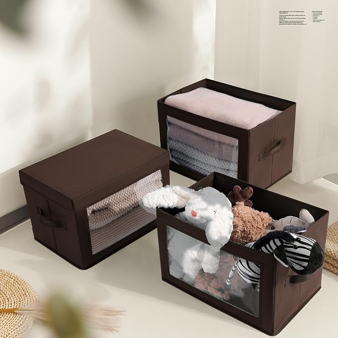Homsorout Collapsible Storage Bins with Clear Window - Clothes Organizers and Storage, Decorative Boxes with Lid, Fabric Stor