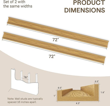 Fun Memories Long Wall Shelves Set of 2-72 Inch Floating Shelves for Wall - Picture Ledge Shelf with Lip for Storage - Wall -