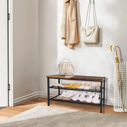 3-Tier Metal Shoe Rack with Wood Top - Durable & Space-Saving Shoe Organizer,Industrial Shoe Organizer Shelf Bench Storagefor